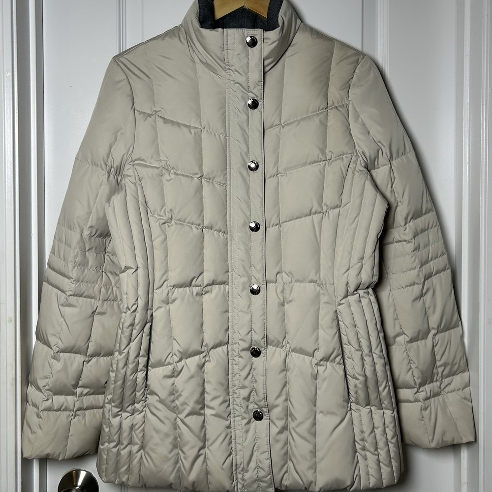 Brooks Brothers 346 Cream Down Fitted Quilted Puffer Coat Quiet Luxury Style